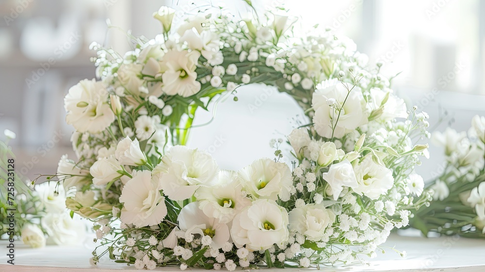 Elevate your space! A wreath crafted from eustoma and gypsophila flowers brings a touch of sophistication and nature's beauty to any setting Elevate your space! A wreath crafted from eustoma and gypsophila flowers brings a touch of sophistication and nature's beauty to any setting