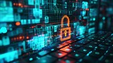 Digital Fortresses: Laptop Security Signs Amid Lock Symbol