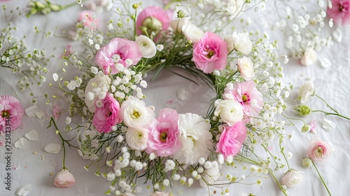 Elevate your space! A wreath crafted from eustoma and gypsophila flowers brings a touch of sophistication and nature's beauty to any setting photo