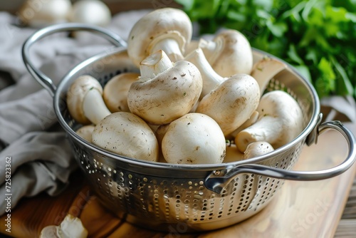 White mushrooms in colander