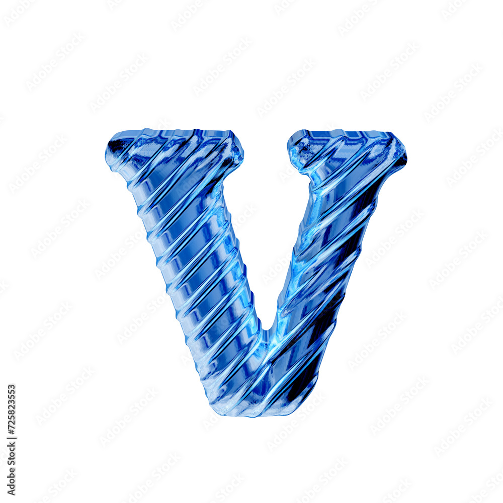 Ribbed blue ice 3d symbol. letter v Ribbed blue ice 3d symbol. letter v
