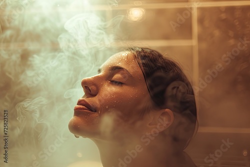 Woman relax in a steam bath sauna photo