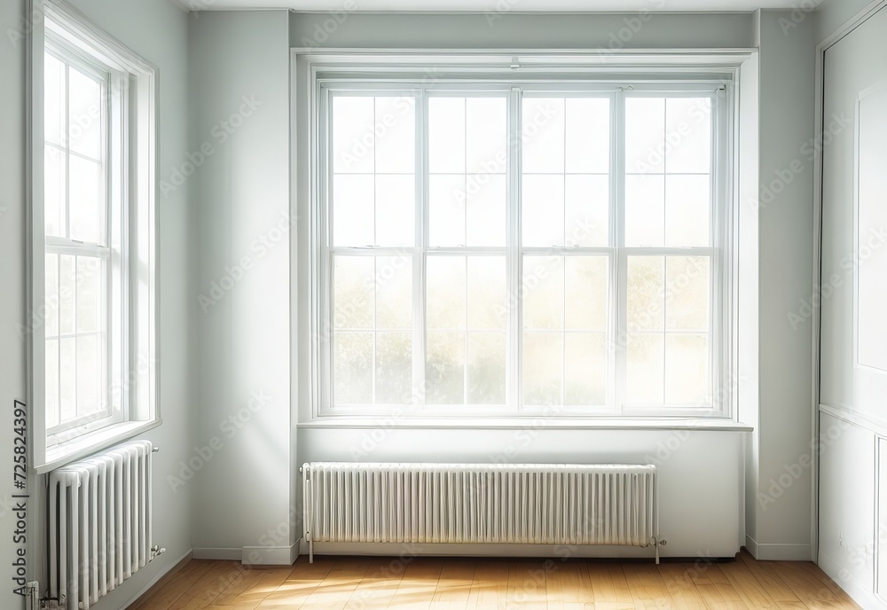 Empty room with window and radiator Empty room with window and radiator
