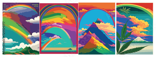 Text Background Set: Rainbow Landscape, Dragon, Dinosaur, Festival, Frame, Legalize, Chinese, Asian, Japanese, Engraving