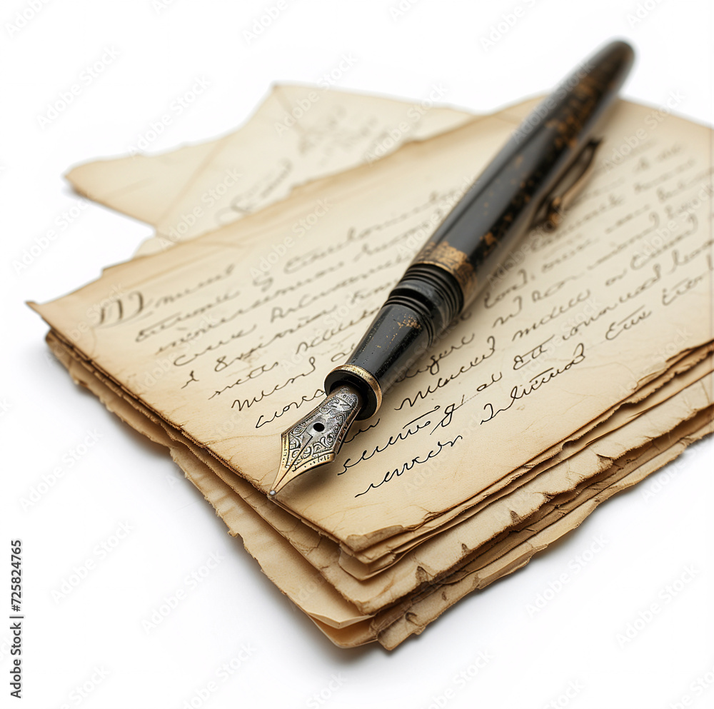 Fototapeta premium an old nib pen, or dip pen along with some imaginary script letters 