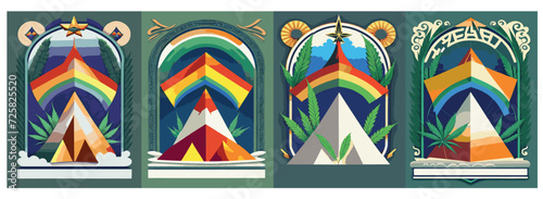 Text Background Set: Rainbow Landscape, Dragon, Dinosaur, Festival, Frame, Legalize, Chinese, Asian, Japanese, Engraving