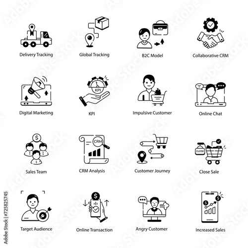 Linear Icon Collection Depicting CRM Models 

