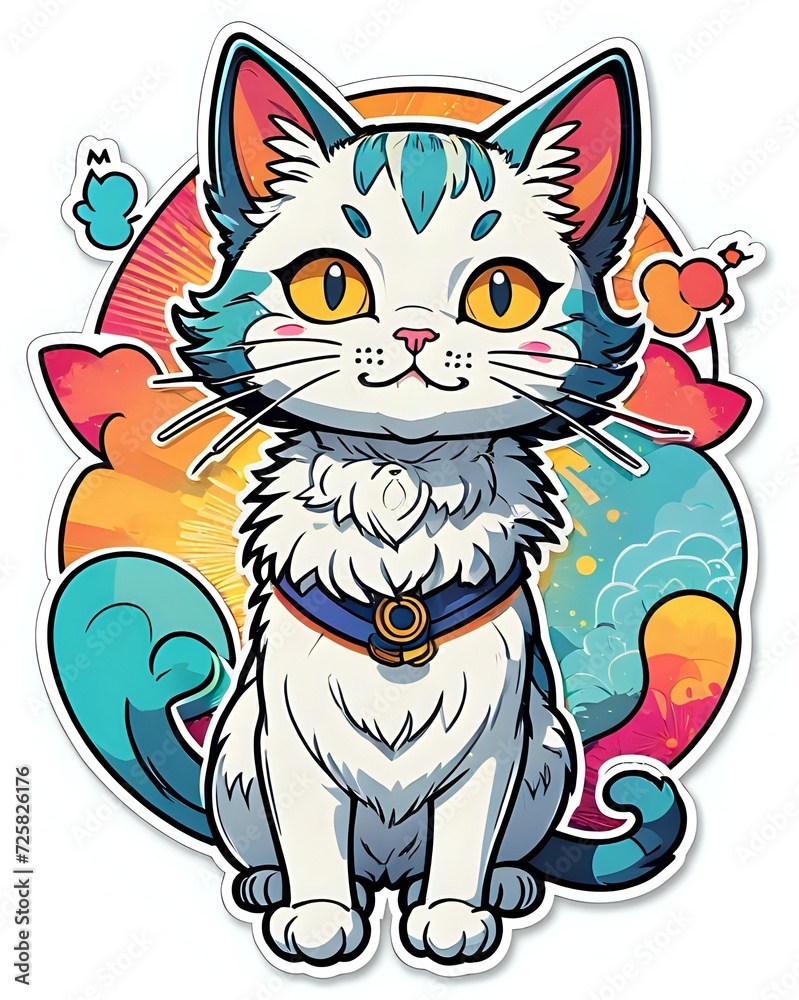 Illustration of a cute cartoon Cat sticker with vibrant colors and a playful expression Illustration of a cute cartoon Cat sticker with vibrant colors and a playful expression