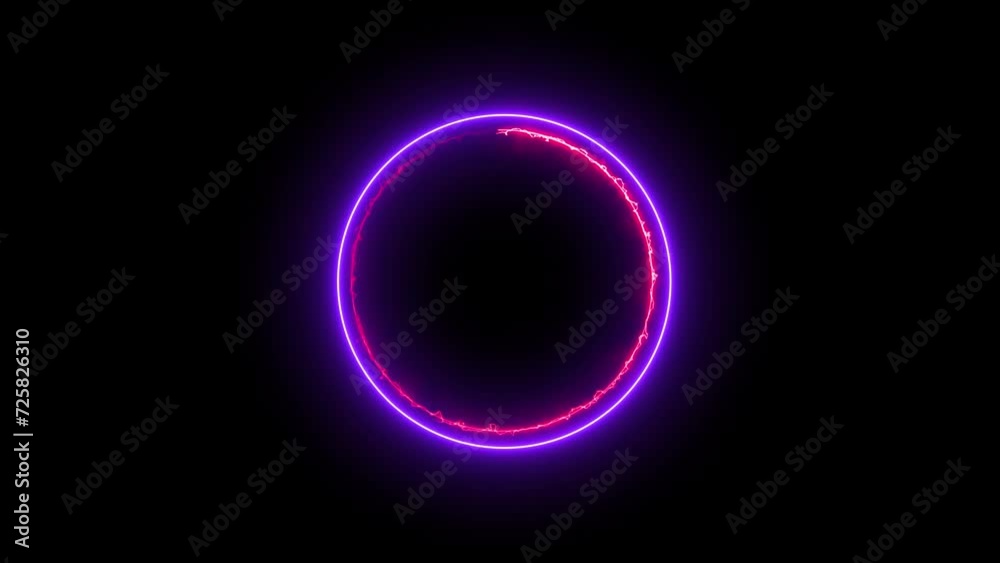 Neon light circle frame blue and purple line rotation loading icon animation. colorful neon line