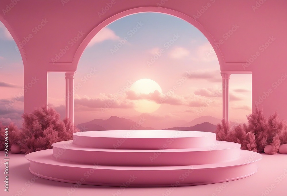 Background pink podium sky 3d platform luxury product beauty display render heaven dreamy stage Pink