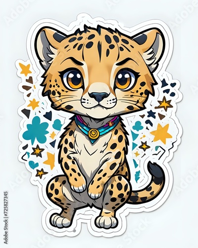 Illustration of a cute cartoon Cheetah sticker with vibrant colors and a playful expression