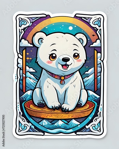 Illustration of a cute cartoon Polar bear sticker with vibrant colors and a playful expression