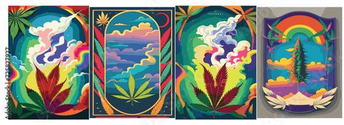 Text Background Set: Rainbow Landscape, Dragon, Dinosaur, Festival, Frame, Legalize, Chinese, Asian, Japanese, Engraving