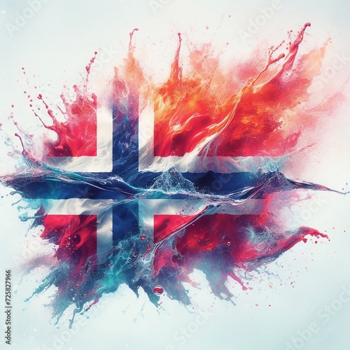 Norway flag what Splash of water and flame. AI generated illustration photo