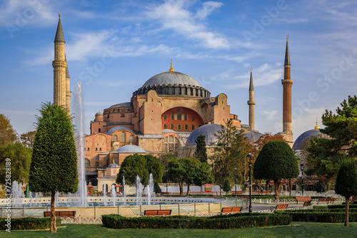 Iconic Hagia Sophia Grand Mosque in a former Byzantine church, major cultural and historic site, one of the world s great monuments, Istanbul, Turkey photo