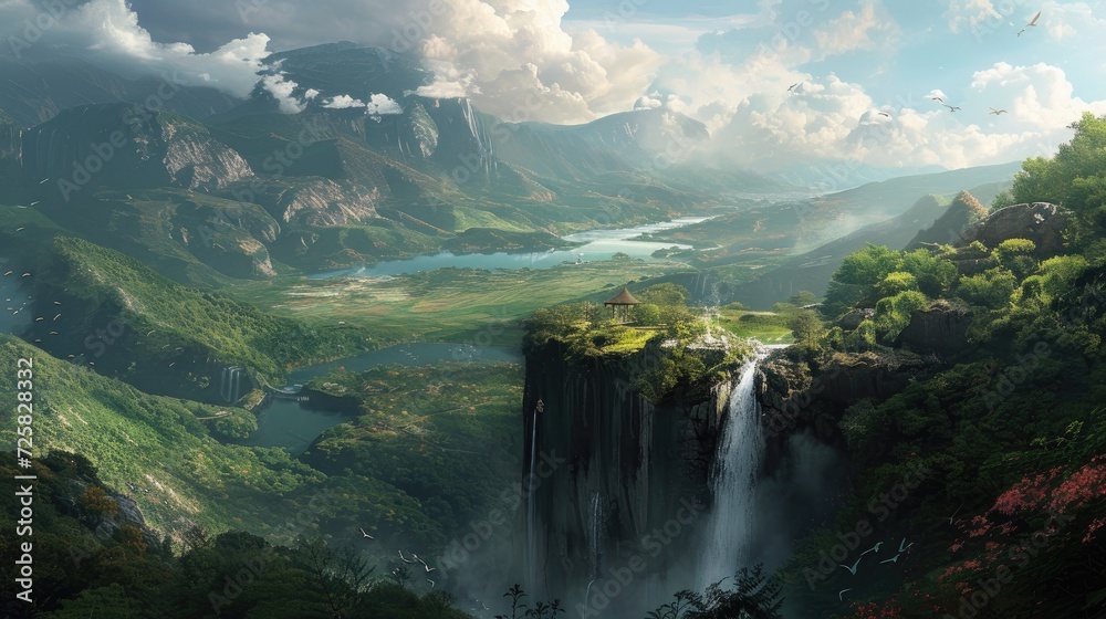 Fototapeta premium the place with a wide view photograph, showcasing its grandeur and splendor in its entirety, inviting viewers to immerse themselves in its breathtaking landscape.