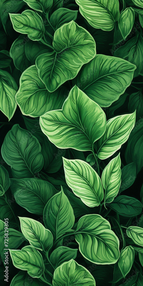 Green plant and leafs pattern. Pencil, hand drawn natural illustration