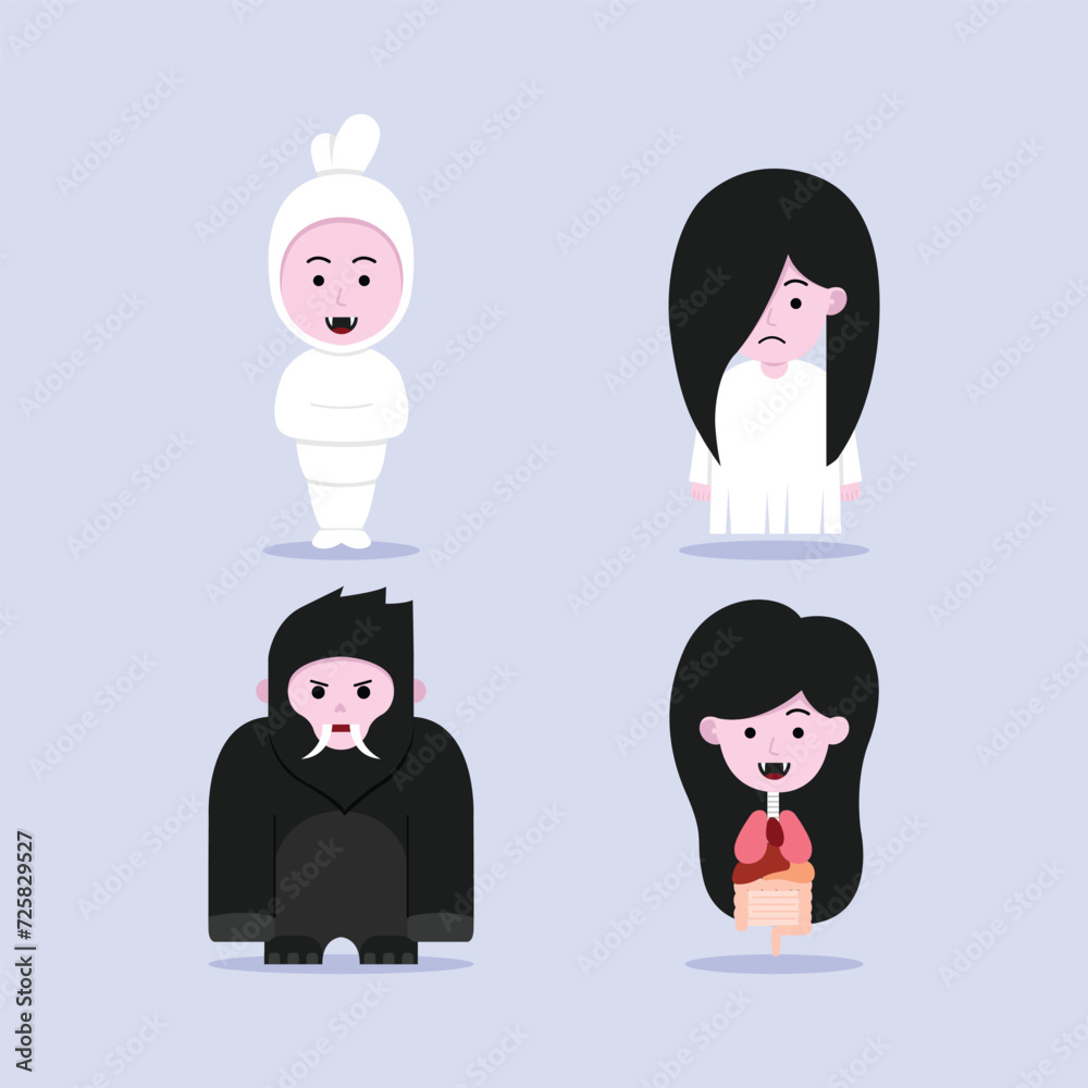 Set of Indonesian ghost illustration concept Set of Indonesian ghost illustration concept