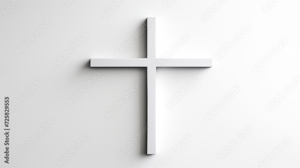Białe tło z krzyżem - Wielki Post w kościele katolickim. Symbol Zbawienia - Jezus Chrystus. - obrazy, fototapety, plakaty 