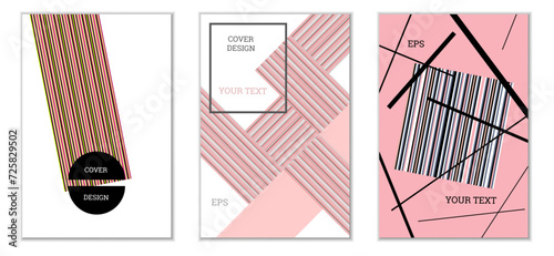 Geometric cover design, set of 3 covers. Abstract unusual background in Memphis style. Bright geometric shapes in random order