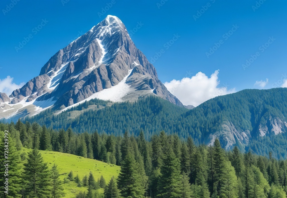 Fototapeta premium Mountain covered by forest and a blue sky
