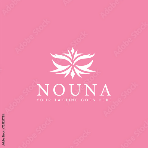 female mask logo in modern art style with soft pink background suitable for beauty, salon, spa, dance, and theater logos