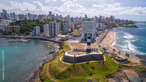 Aerial view of  the Barra Lighthouse in Salvador, Bahia, Brazil