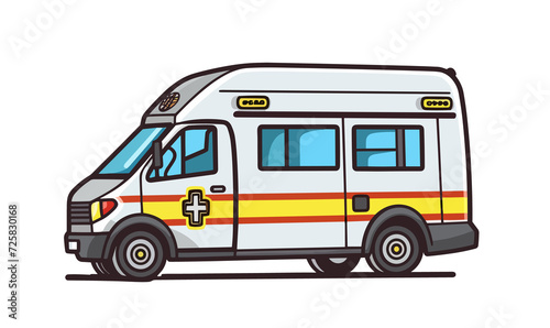 Ambulance on white or transparent background, flat illustration. AI Generated.