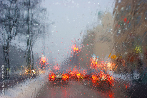 Poor visibility through the windshield in rain and snow, Munich, Bavaria, Germany, Europe