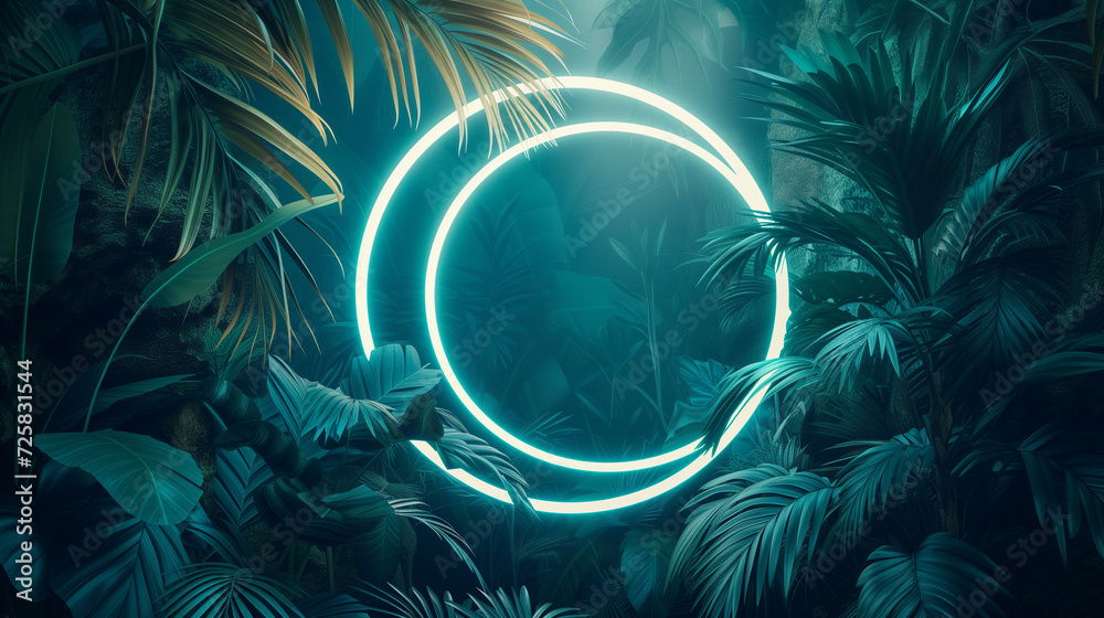 Neon Wilderness Luminous Circle Amidst Exotic Foliage Neon Wilderness Luminous Circle Amidst Exotic Foliage