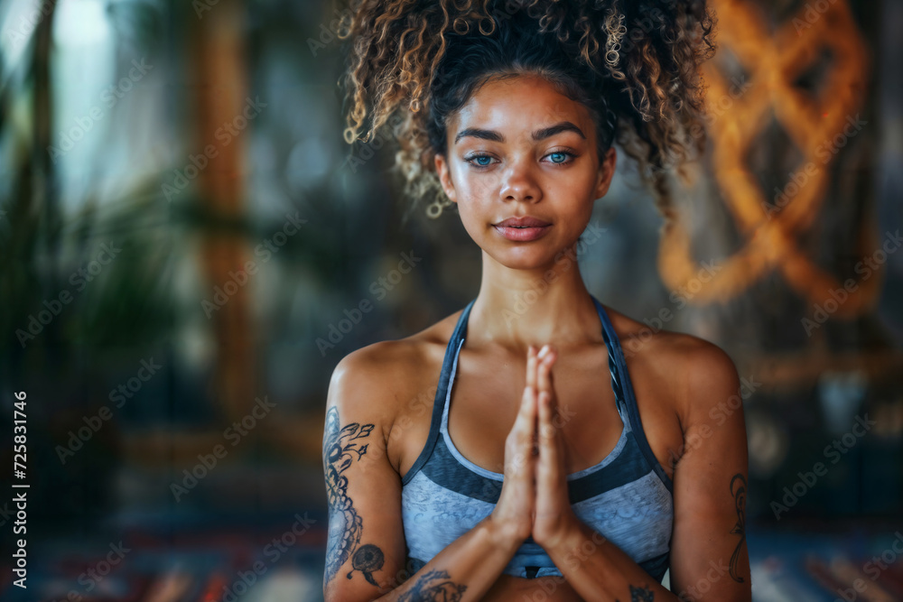 Meditative Yoga Practice Indoors. Generative AI Meditative Yoga Practice Indoors. Generative AI