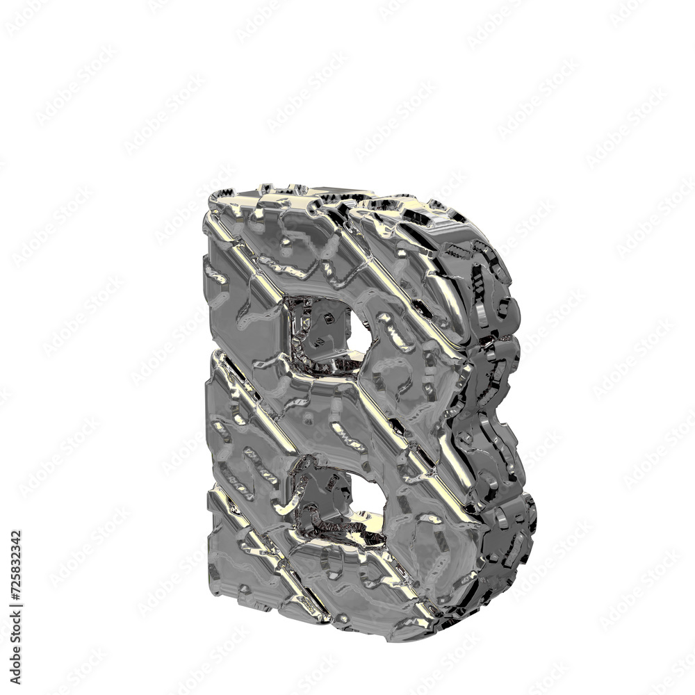 The silver unpolished 3d symbol turned to the left. letter b The silver unpolished 3d symbol turned to the left. letter b