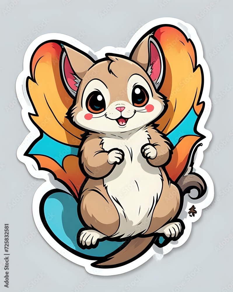 Fototapeta premium Illustration of a cute Flying squirrel sticker with vibrant colors and a playful expression