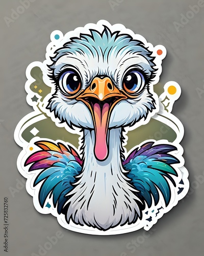 Illustration of a cute Ostrich sticker with vibrant colors and a playful expression