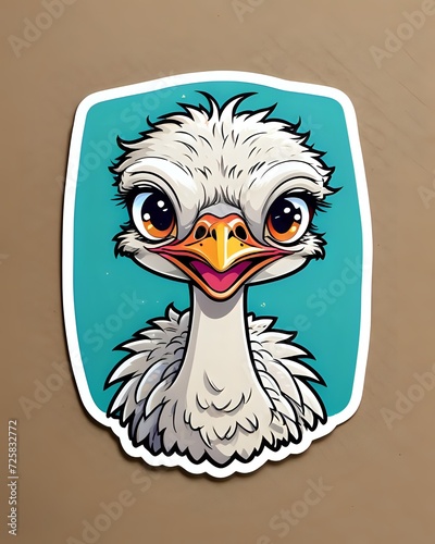 Illustration of a cute Ostrich sticker with vibrant colors and a playful expression