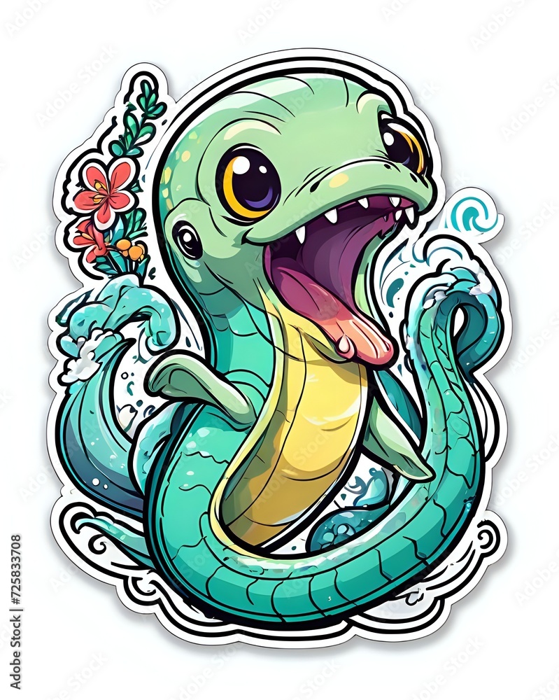 Obraz premium Illustration of a cute Eel sticker with vibrant colors and a playful expression