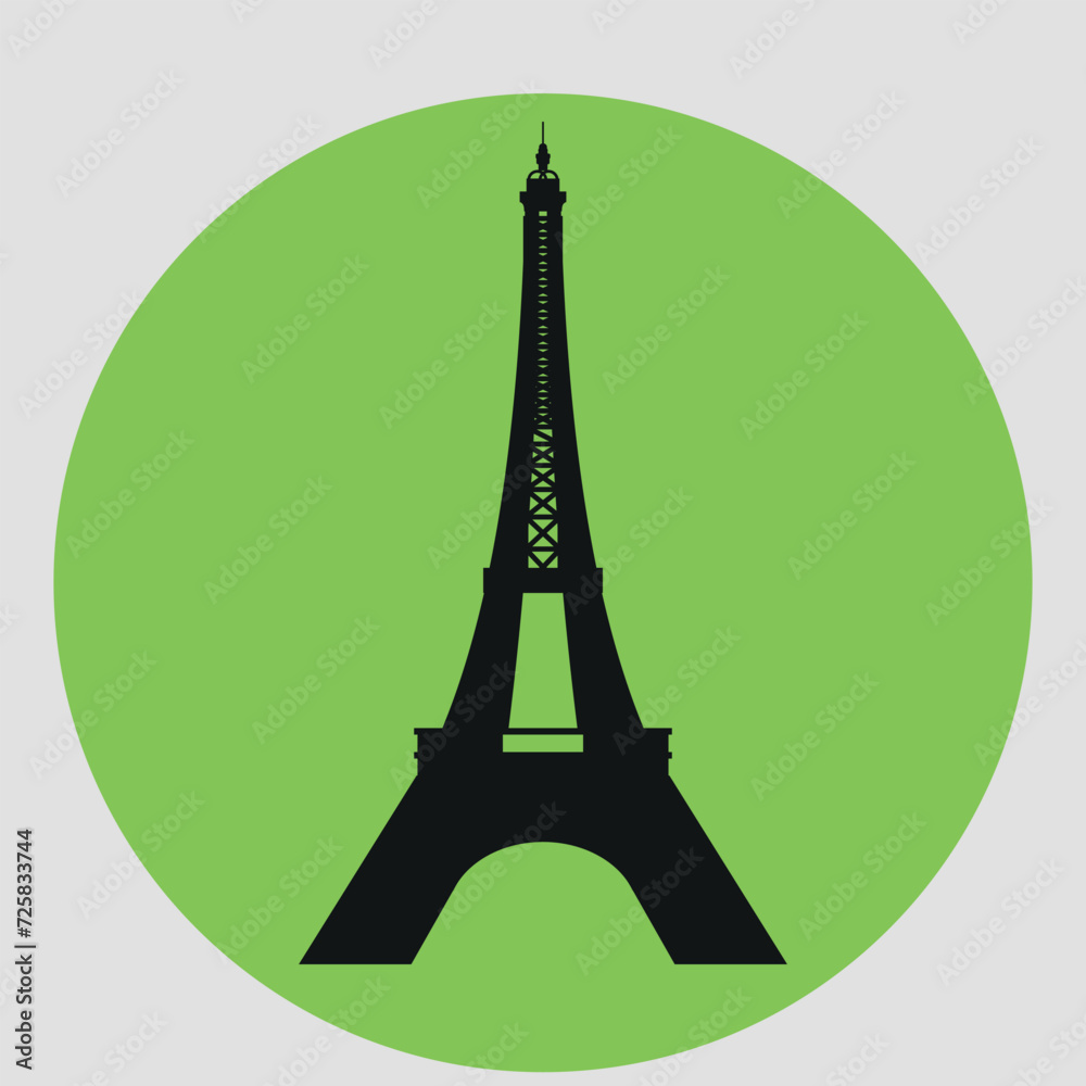 Silhouette of the Eiffel Tower. Icon. Vector on a gray background