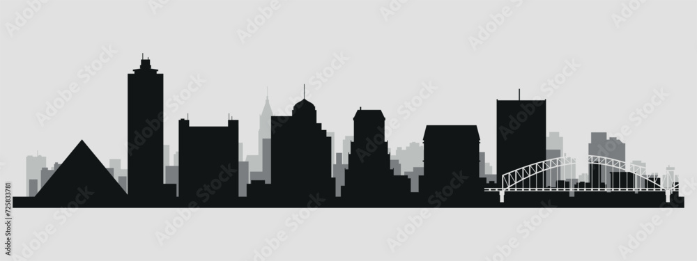 The city skyline. Memphis. Silhouettes of buildings. Vector on a gray background