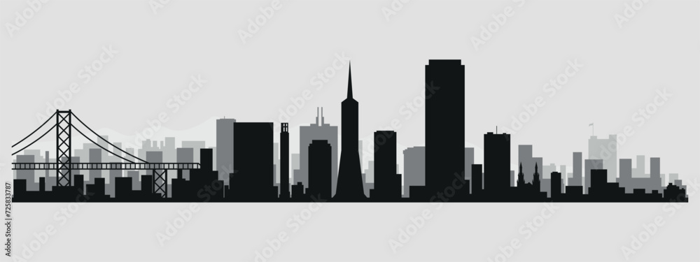 The city skyline. San Francisco. Silhouettes of buildings. Vector on a gray background