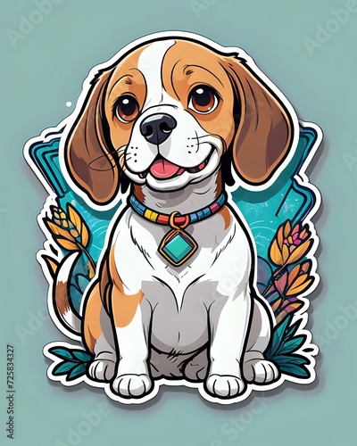 Illustration of a cute Beagle sticker with vibrant colors and a playful expression