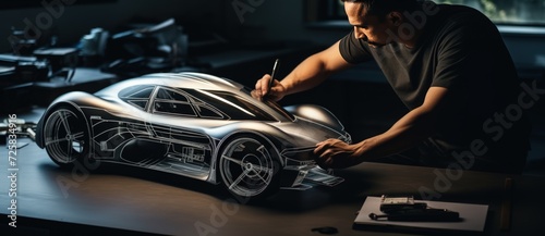 A designer sketching futuristic car for automotive Industrial factory. AI generated image © MUCHIB