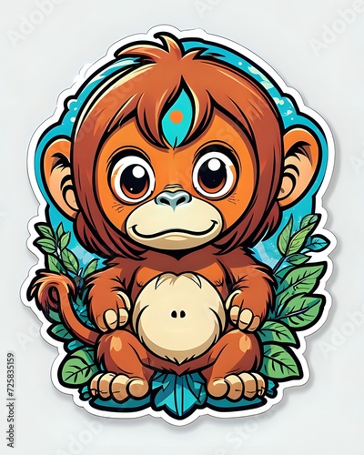 Illustration of a cute Orangutan sticker with vibrant colors and a playful expression