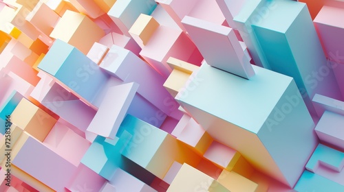 Multicolored geometric cubic form 3D structure tech pastel background. AI generated image