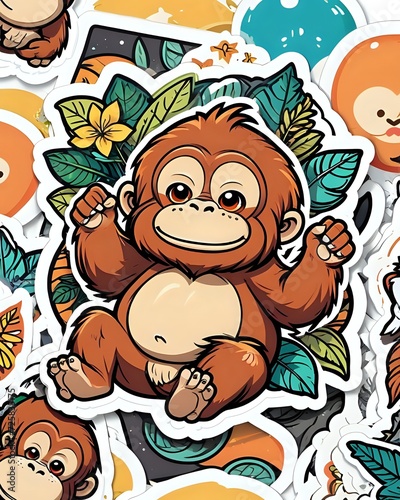 Illustration of a cute Orangutan sticker with vibrant colors and a playful expression