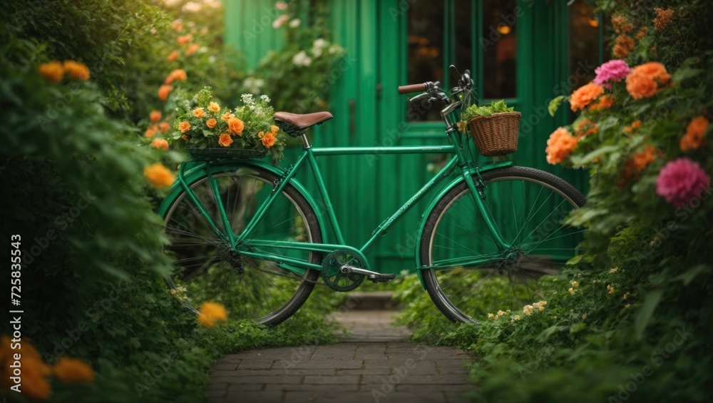 green bicycle in the garden