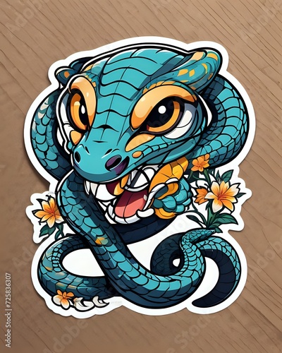 Illustration of a cute Cobra sticker with vibrant colors and a playful expression