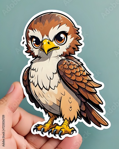 Illustration of a cute Hawk sticker with vibrant colors and a playful expression photo