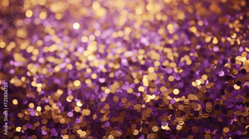 shimmering backdrop, where gold and purple abstract glitter confetti bokeh create a mesmerizing visual feast.