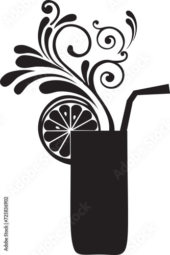 Silhouette cocktail with floral design elements. Drink Menu or Invitation for Parties and Showers. Vector illustration