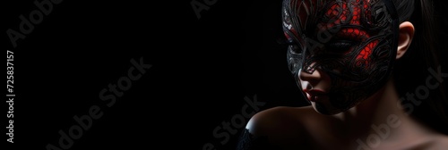Beautiful woman in a mysterious sexy mask on a black background
